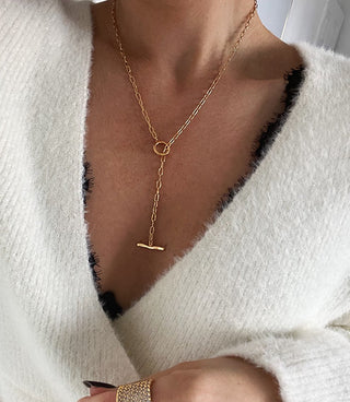 Adjustable T Bar Lariat - Gold Lunar