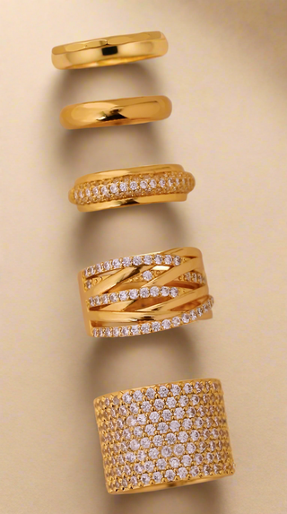 Cubic Zirconia Wide Ring - Gold Lunar