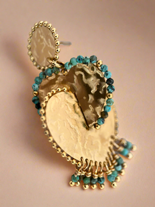 Hammered Heart & Gemstone Earrings - Gold Lunar