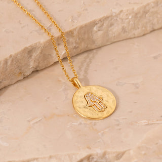 Hamsa Hand Disc Necklace - Gold Lunar