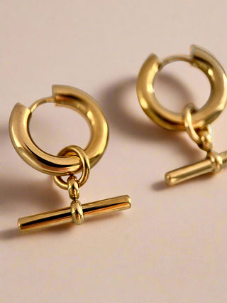 18k gold plated T Bar charm Chubby Hoops - Gold Lunar