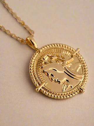 18k gold plated Coin Necklace - Gold Lunar on fine ball chain