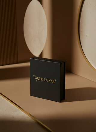 Black box with 'GOLD LUNAR' branding on a beige surface