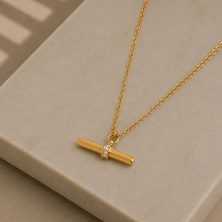 ribbed t bar pendant necklace gold plated