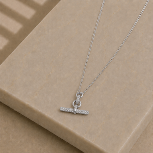 Silver Pavé T Bar Necklace