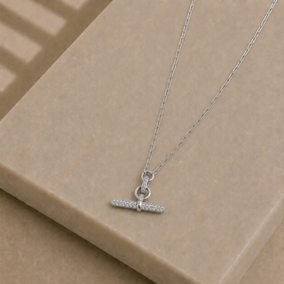 Silver Pavé T Bar Necklace