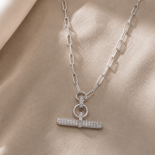 Silver Crystal T Bar Necklace