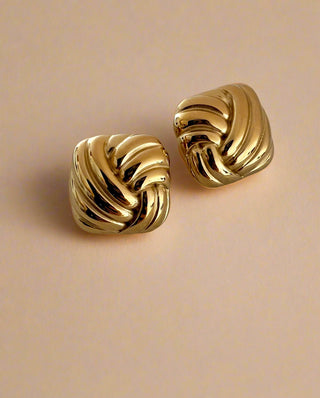 18k gold plated square knot stud earrings 