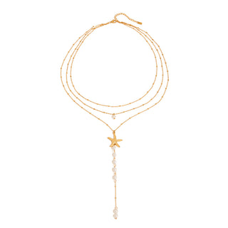 Gold necklace with starfish pendant on a white background