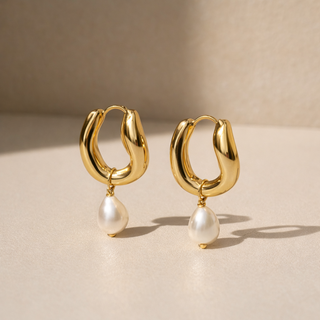 Wavy Pearl Hoops